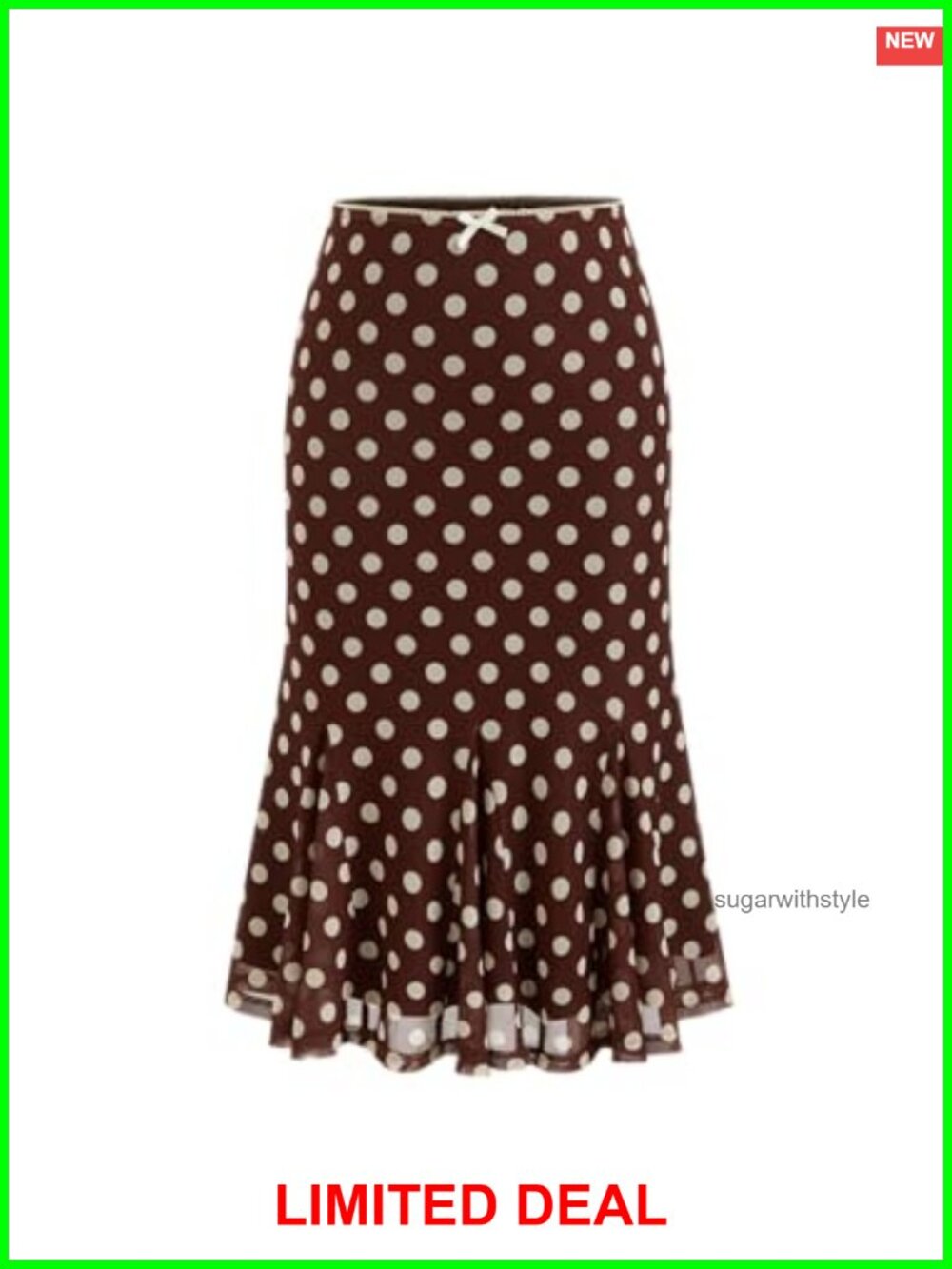 Polka Dot Midi Skirt A-Line Sheer Mesh Bowknot Ruffled Hem Retro Style